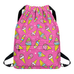 Cute Ice Cream Pattern Print Drawstring Backpack