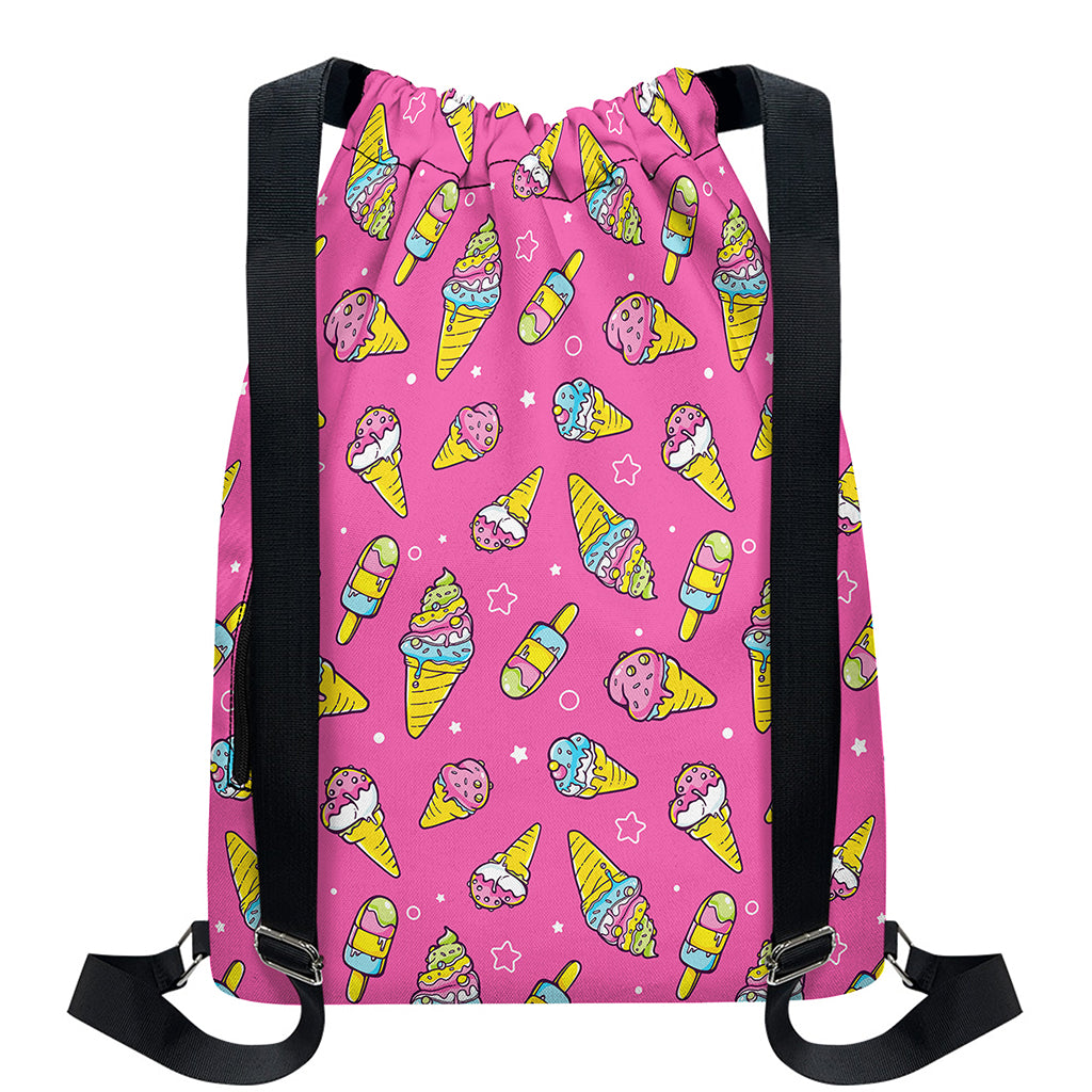 Cute Ice Cream Pattern Print Drawstring Backpack