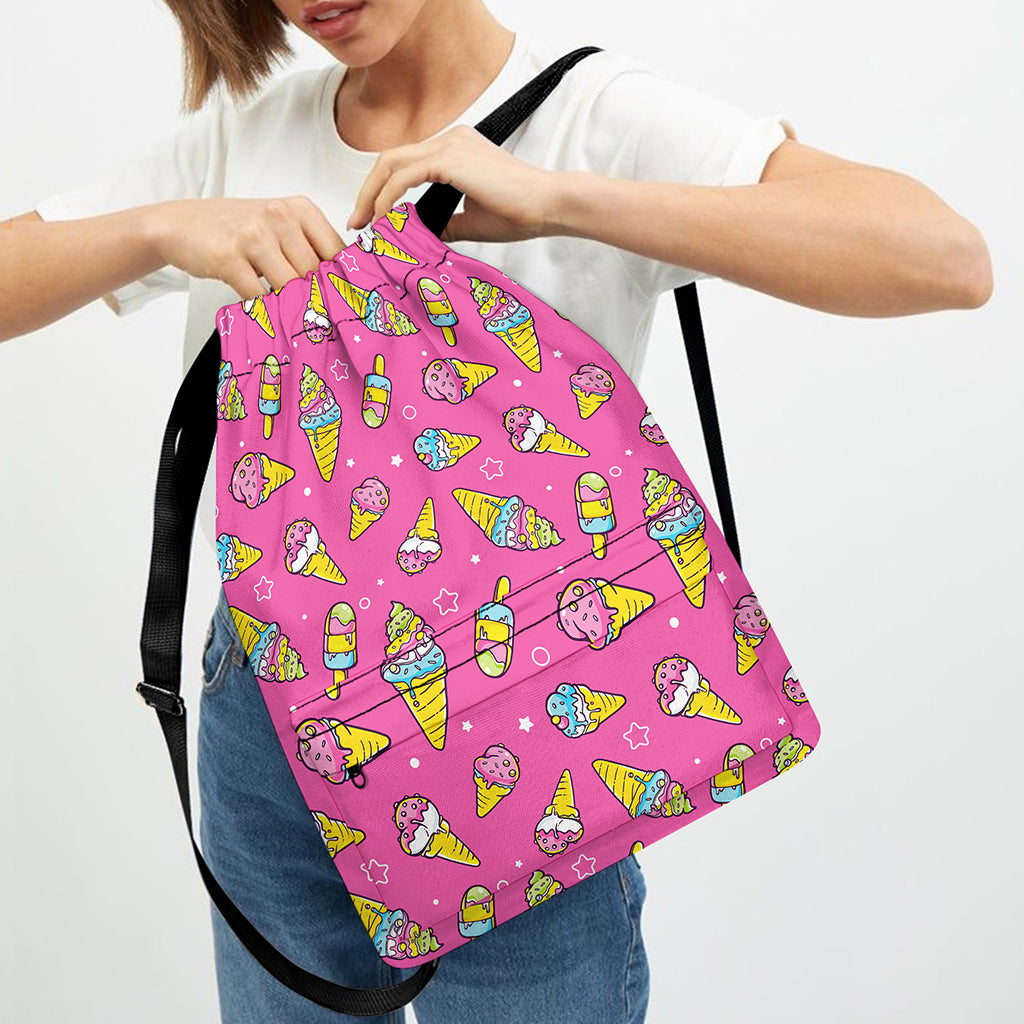 Cute Ice Cream Pattern Print Drawstring Backpack