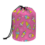 Cute Ice Cream Pattern Print Drawstring Makeup Bag