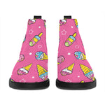 Cute Ice Cream Pattern Print Flat Ankle Boots