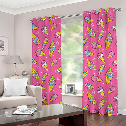Cute Ice Cream Pattern Print Grommet Curtains