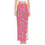 Cute Ice Cream Pattern Print High Slit Maxi Skirt