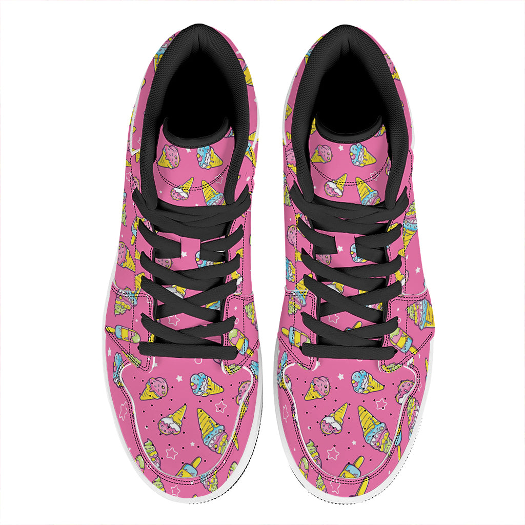 Cute Ice Cream Pattern Print High Top Leather Sneakers
