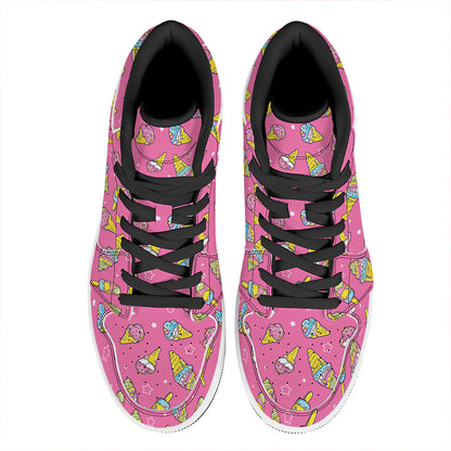 Cute Ice Cream Pattern Print High Top Leather Sneakers