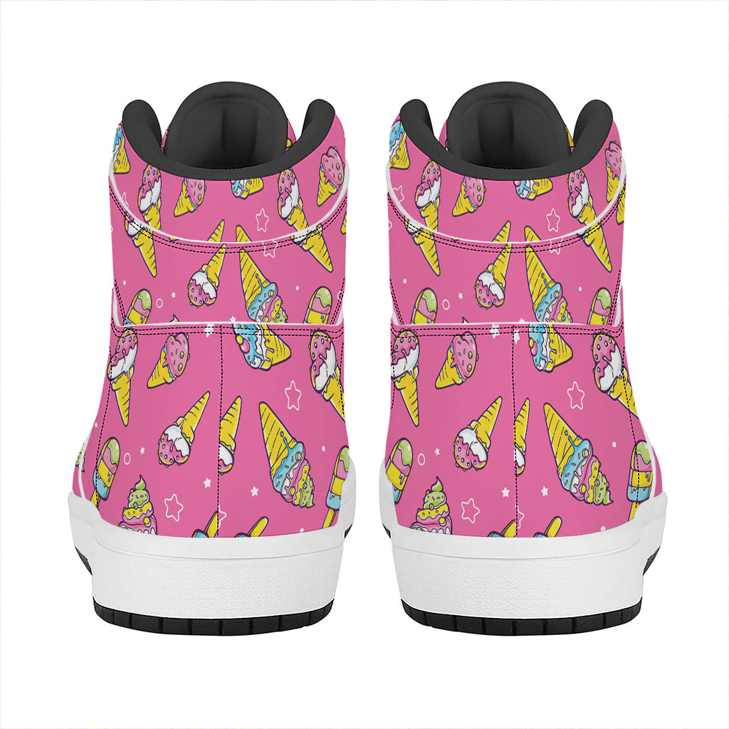 Cute Ice Cream Pattern Print High Top Leather Sneakers