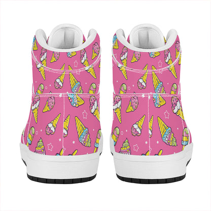 Cute Ice Cream Pattern Print High Top Leather Sneakers