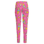 Cute Ice Cream Pattern Print High-Waisted Pocket Leggings