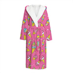 Cute Ice Cream Pattern Print Hooded Bathrobe