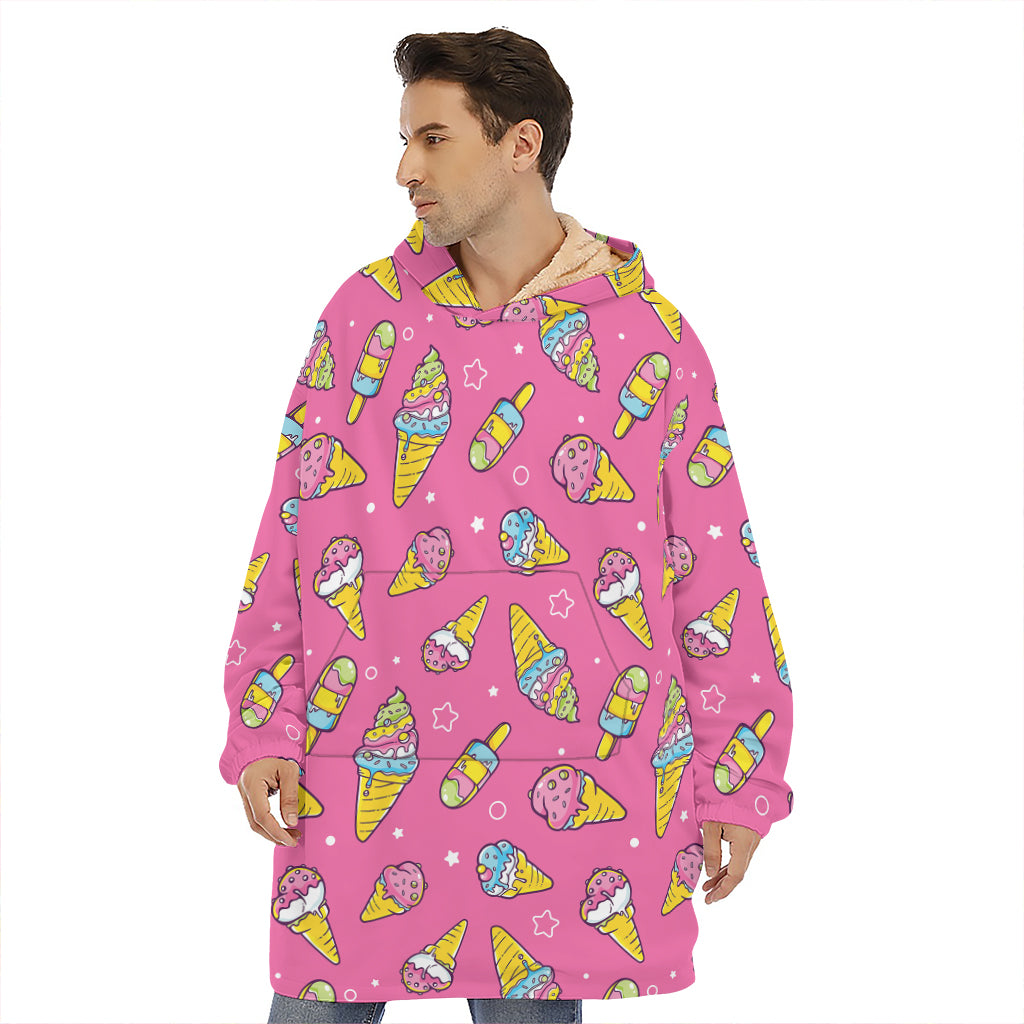 Cute Ice Cream Pattern Print Hoodie Blanket
