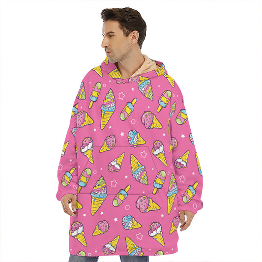 Cute Ice Cream Pattern Print Hoodie Blanket