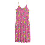 Cute Ice Cream Pattern Print Jersey Midi Cami Dress