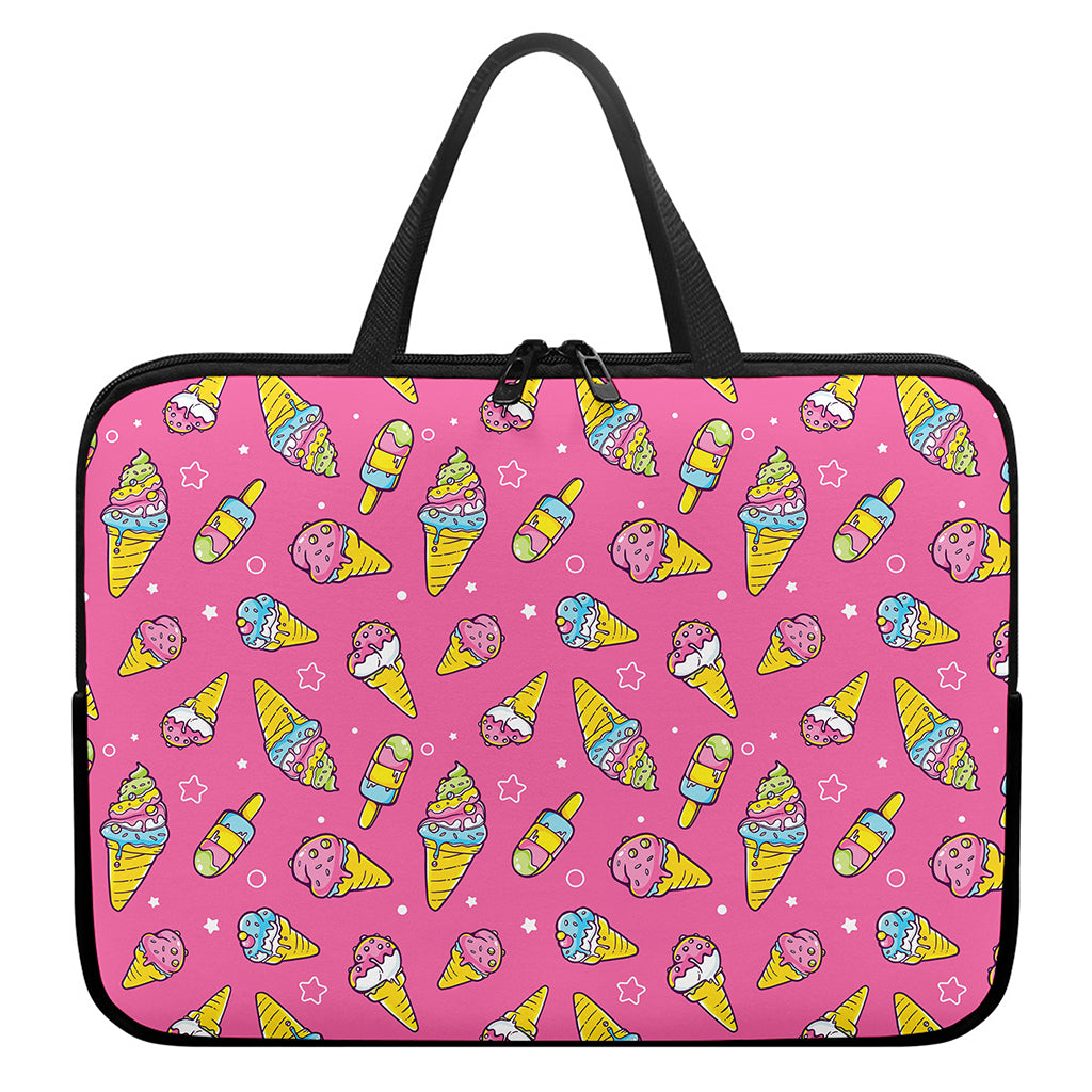 Cute Ice Cream Pattern Print Laptop Sleeve With Handle