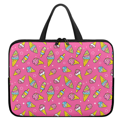 Cute Ice Cream Pattern Print Laptop Sleeve With Handle