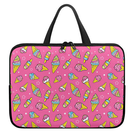 Cute Ice Cream Pattern Print Laptop Sleeve With Handle