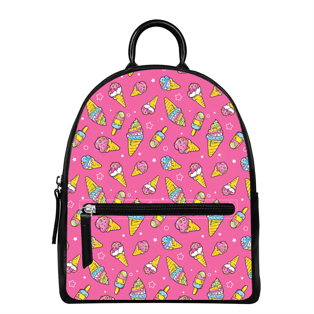 Cute Ice Cream Pattern Print Leather Backpack
