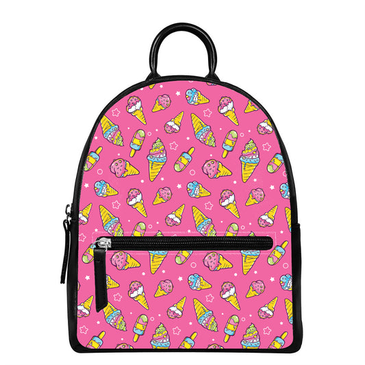 Cute Ice Cream Pattern Print Leather Backpack