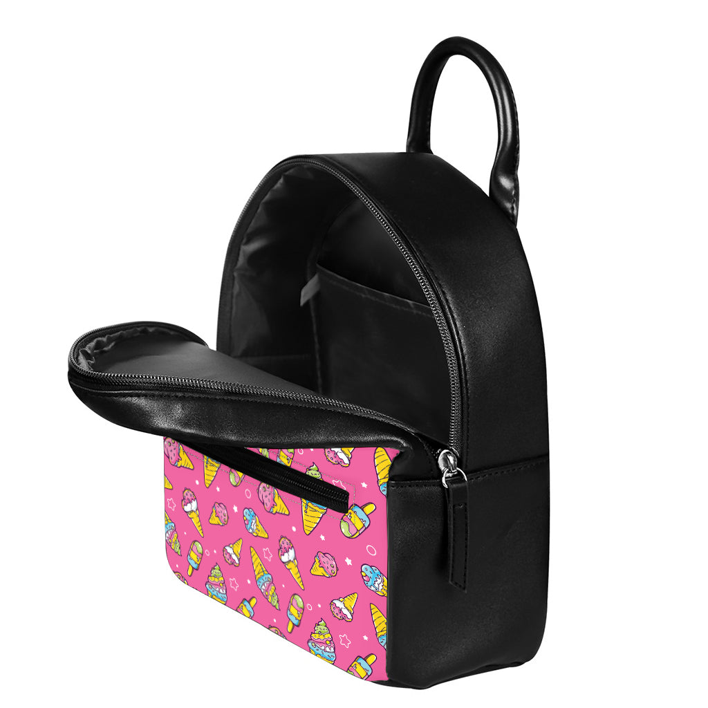 Cute Ice Cream Pattern Print Leather Backpack