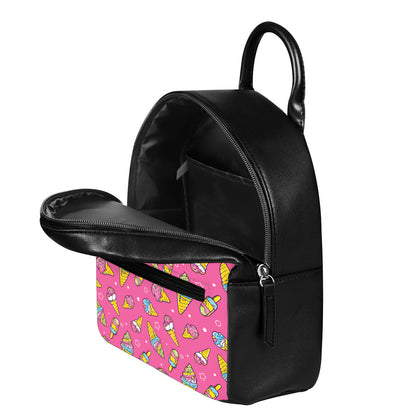 Cute Ice Cream Pattern Print Leather Backpack
