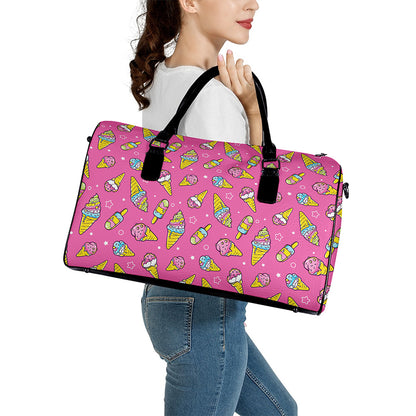 Cute Ice Cream Pattern Print Leather Duffle Bag