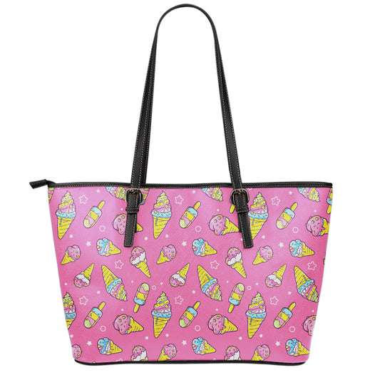 Cute Ice Cream Pattern Print Leather Tote Bag