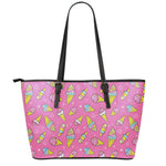 Cute Ice Cream Pattern Print Leather Tote Bag