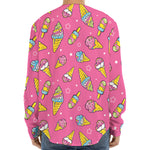 Cute Ice Cream Pattern Print Long Sleeve Baseball Jersey