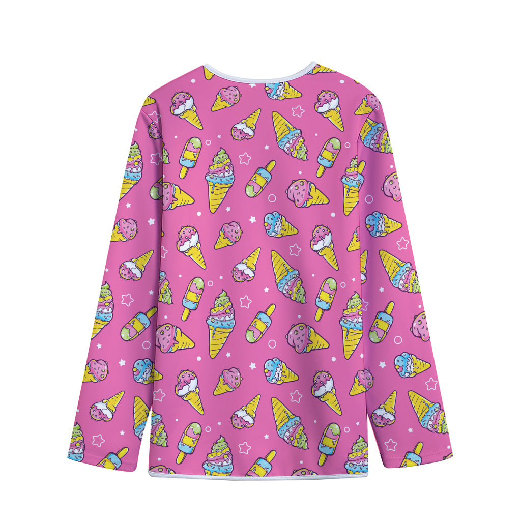 Cute Ice Cream Pattern Print Long Sleeve Short Coat