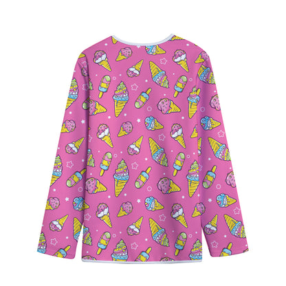 Cute Ice Cream Pattern Print Long Sleeve Short Coat