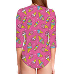 Cute Ice Cream Pattern Print Long Sleeve Swimsuit