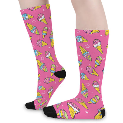 Cute Ice Cream Pattern Print Long Socks