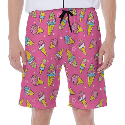 Cute Ice Cream Pattern Print Men's Beach Shorts