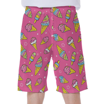 Cute Ice Cream Pattern Print Men's Beach Shorts