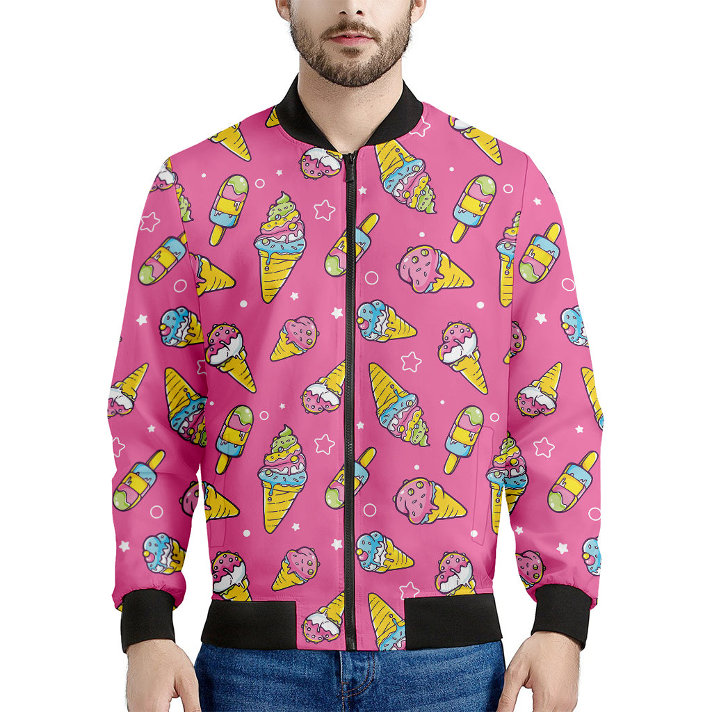 Cute Ice Cream Pattern Print Men's Bomber Jacket
