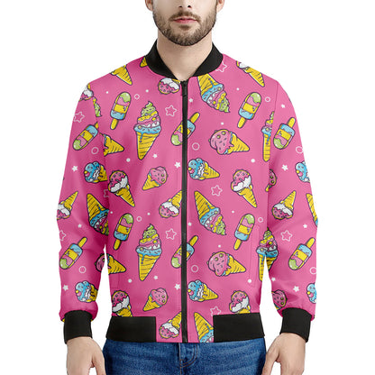 Cute Ice Cream Pattern Print Men's Bomber Jacket