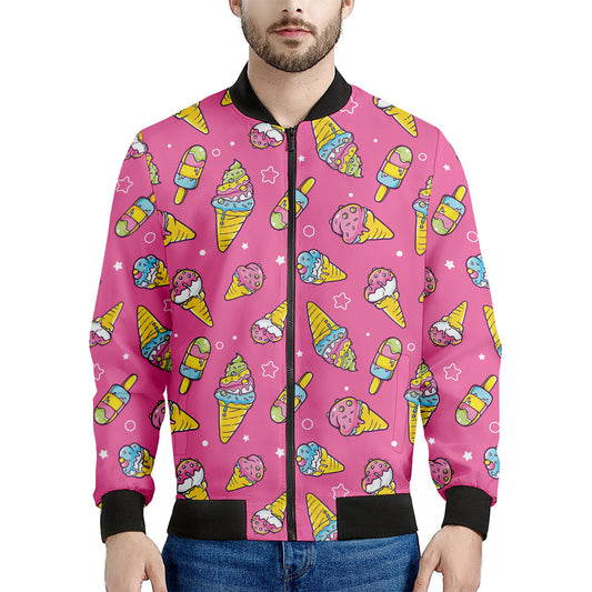 Cute Ice Cream Pattern Print Men's Bomber Jacket