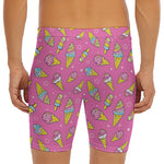 Cute Ice Cream Pattern Print Men's Long Boxer Briefs