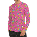 Cute Ice Cream Pattern Print Men's Long Sleeve Rash Guard