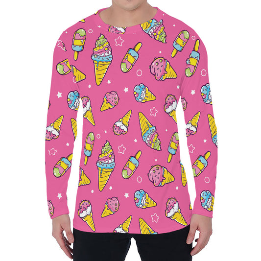 Cute Ice Cream Pattern Print Men's Long Sleeve T-Shirt