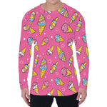 Cute Ice Cream Pattern Print Men's Long Sleeve T-Shirt