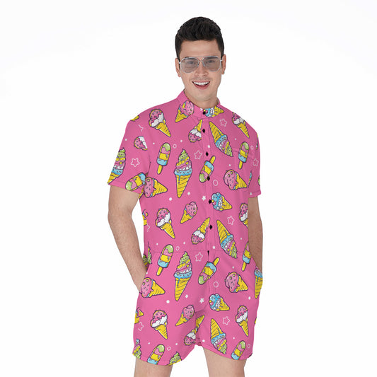 Cute Ice Cream Pattern Print Men's Rompers