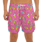 Cute Ice Cream Pattern Print Men's Split Running Shorts