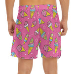 Cute Ice Cream Pattern Print Men's Split Running Shorts