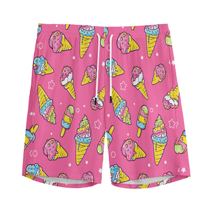 Cute Ice Cream Pattern Print Men's Sports Shorts