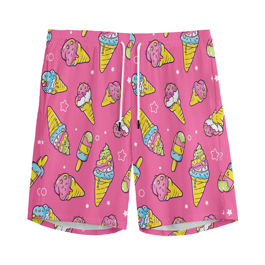 Cute Ice Cream Pattern Print Men's Sports Shorts