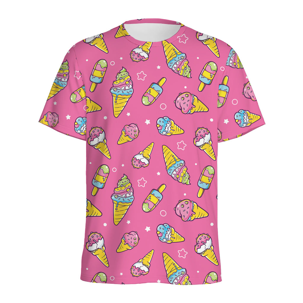 Cute Ice Cream Pattern Print Men's Sports T-Shirt