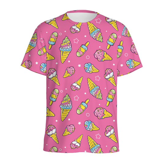 Cute Ice Cream Pattern Print Men's Sports T-Shirt