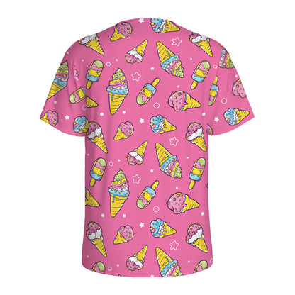 Cute Ice Cream Pattern Print Men's Sports T-Shirt