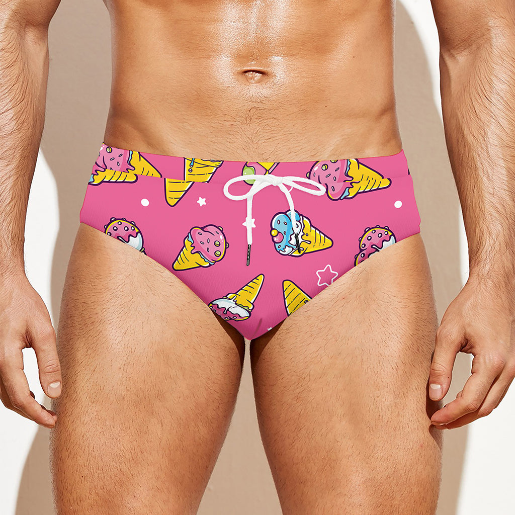 Cute Ice Cream Pattern Print Men's Swim Briefs