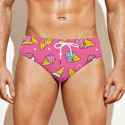 Cute Ice Cream Pattern Print Men's Swim Briefs